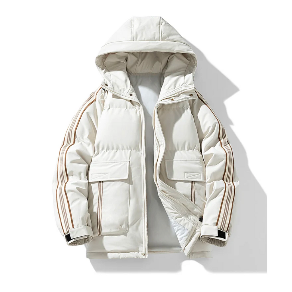 Chaqueta puffer hombre impermeable cortaviento plumón cuello alto capucha bolsillos forro polar - Milian