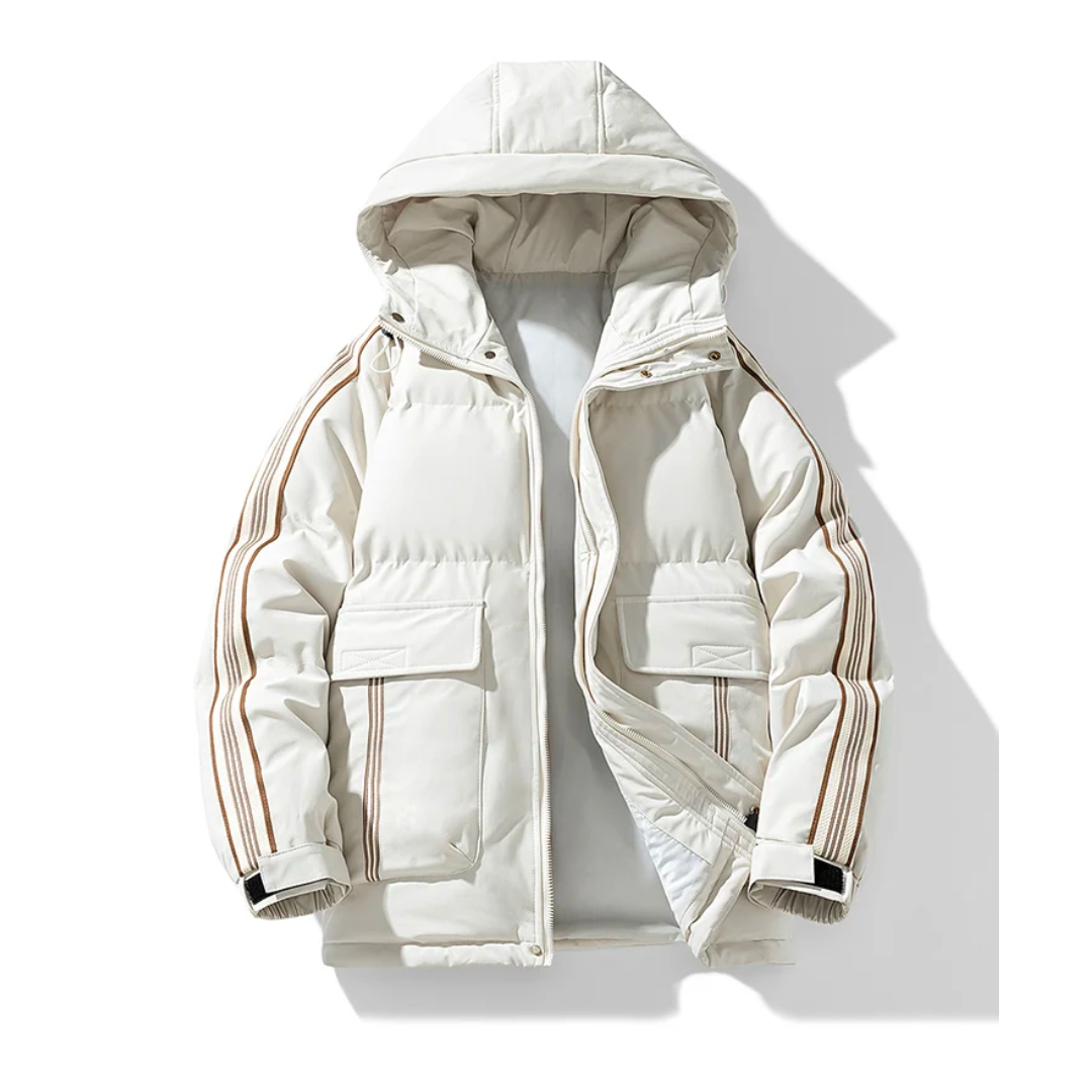 Chaqueta puffer hombre impermeable cortaviento plumón cuello alto capucha bolsillos forro polar - Milian