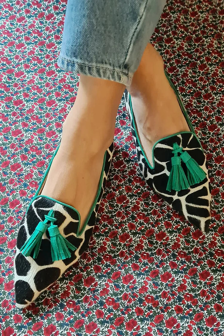 Mocasines mujer punta fina estampado animal borlas - Zireth