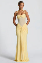 Maxi vestido elegante para mujer con escote halter y drapeado - Elira