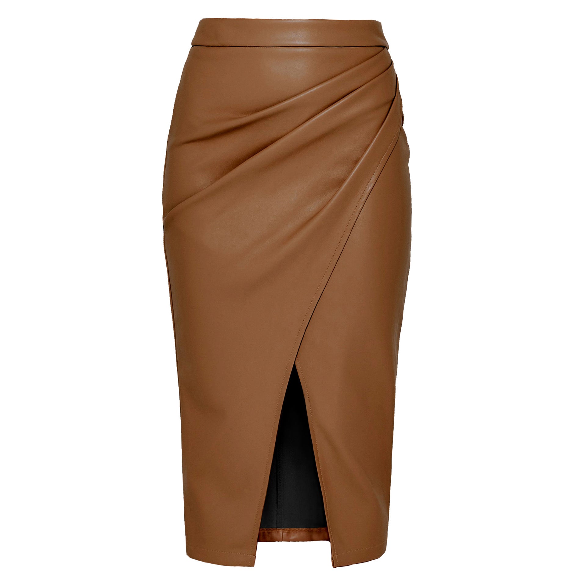 Falda midi en efecto piel con drapeado lateral para mujer - Reese