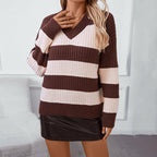 Jolie - Jersey de mujer a rayas con cuello en V y mangas largas