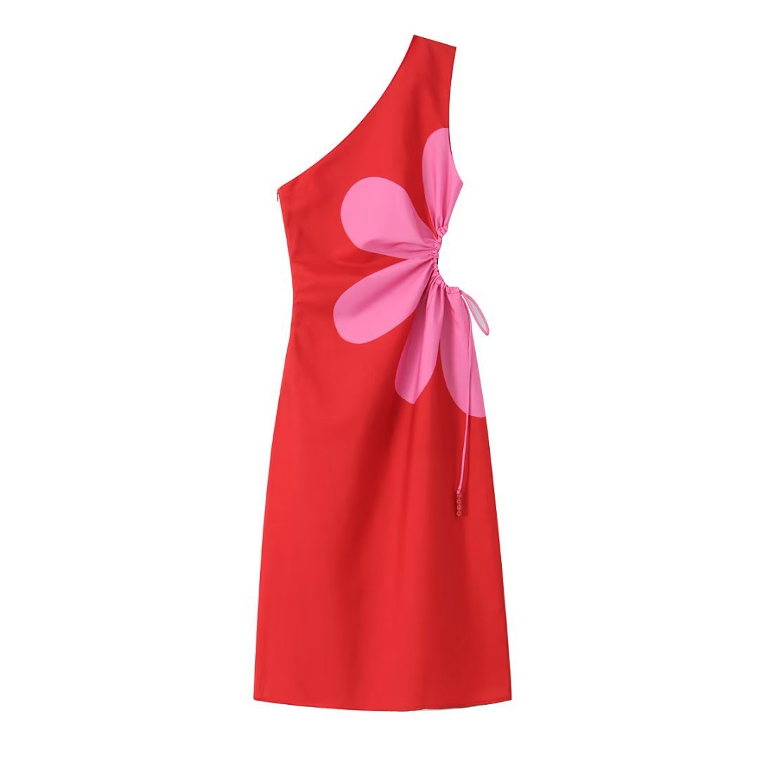 Vestido largo de un hombro con estampado floral para mujer - Serena