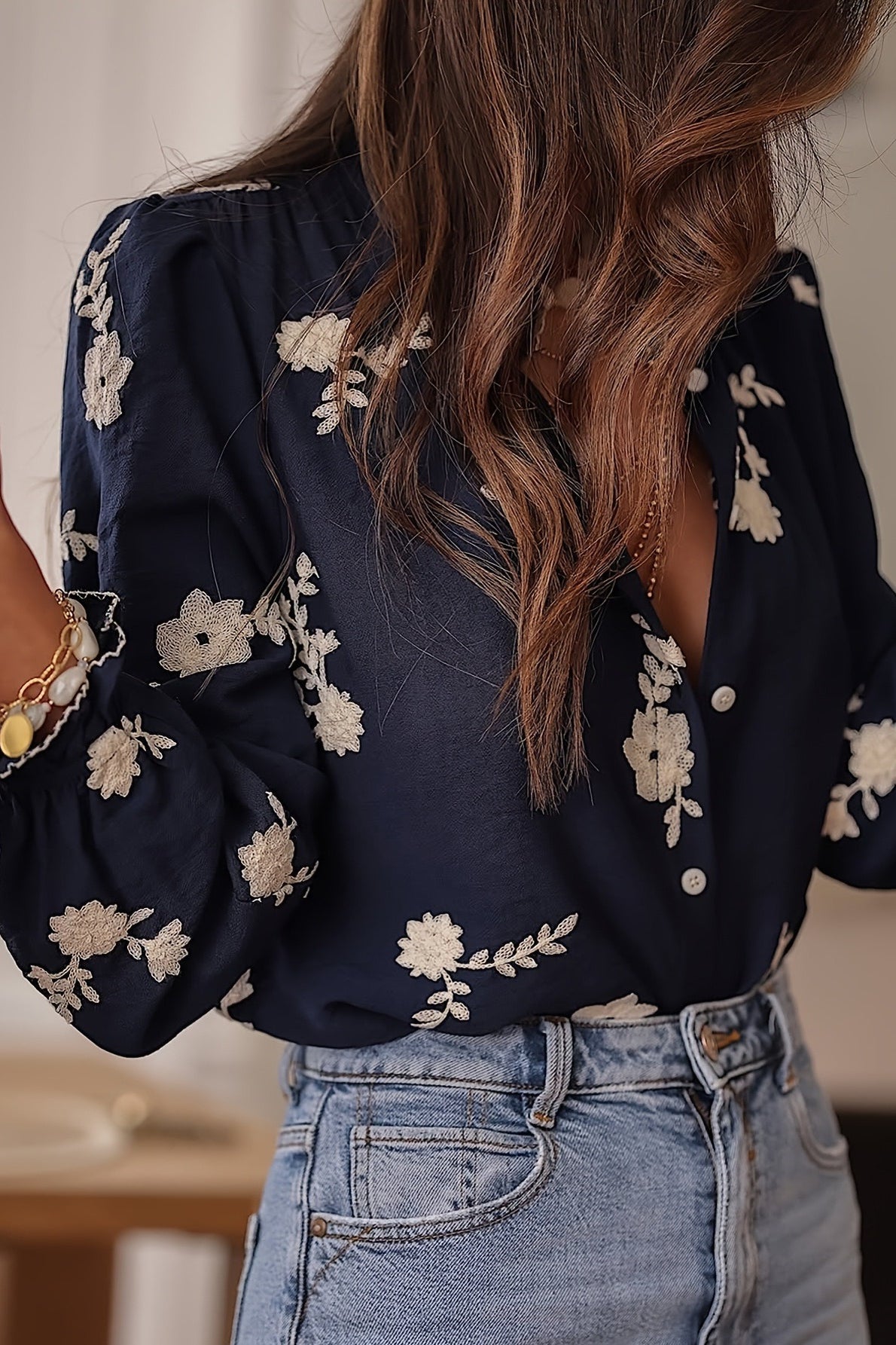 Blusa estampada floral con manga amplia para mujer - Heidi