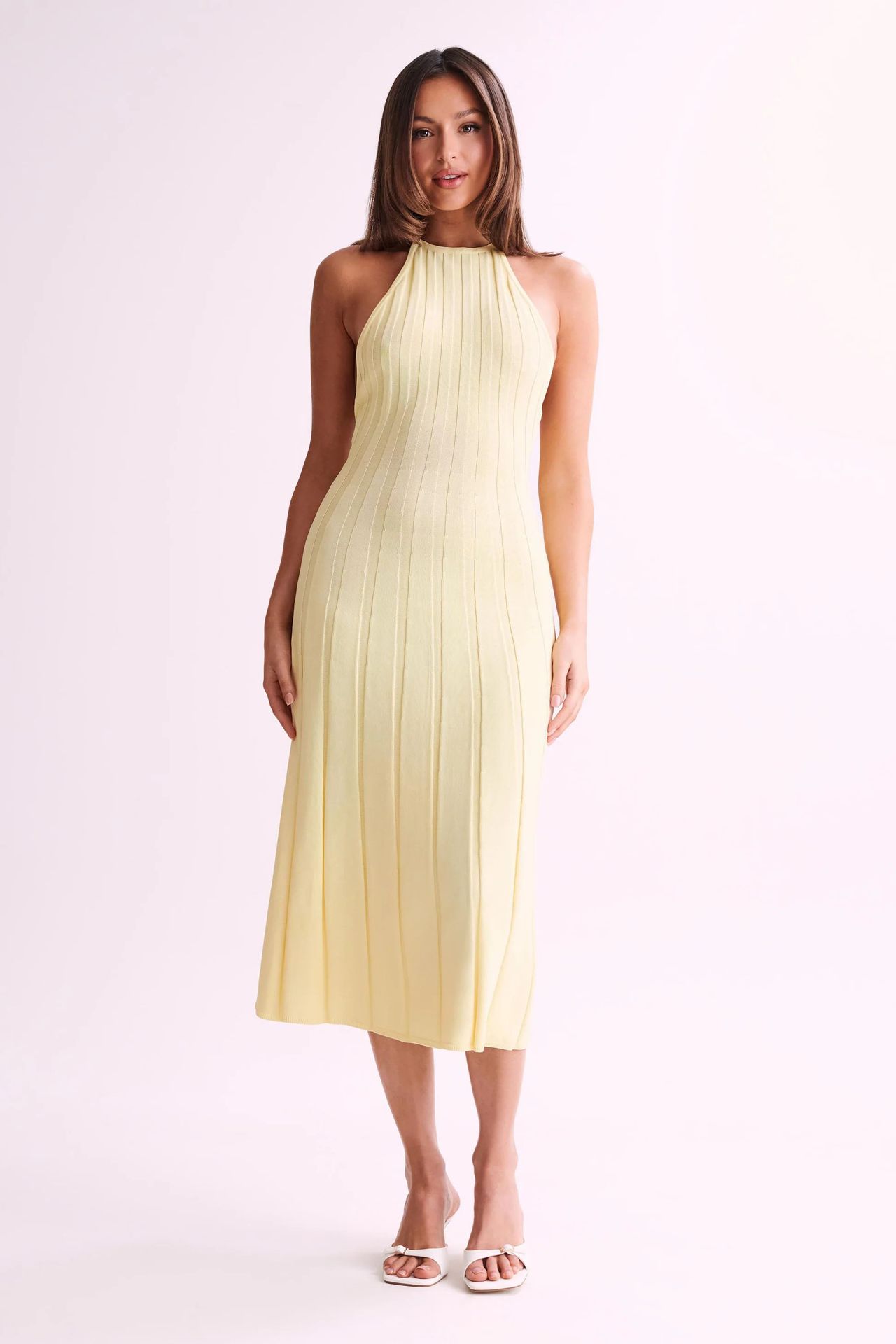 Vestido midi tejido plisado con cuello halter para mujer - Dalila