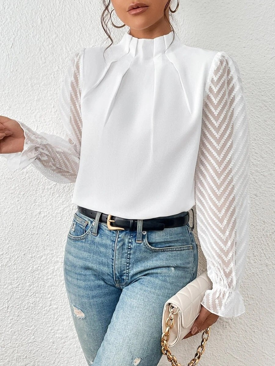 Blusa de manga larga con cuello alto para mujer - Elyra