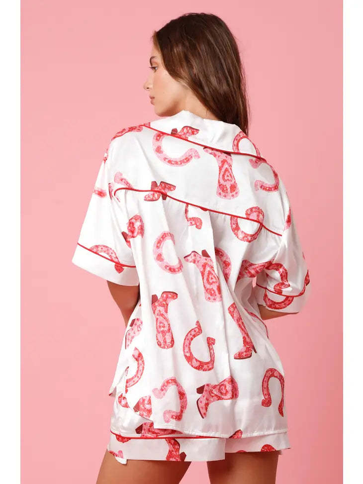 Conjunto de pijama satinado para mujer con camisa y shorts - Varelia