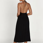 Vestido midi tejido plisado con cuello halter para mujer - Dalila