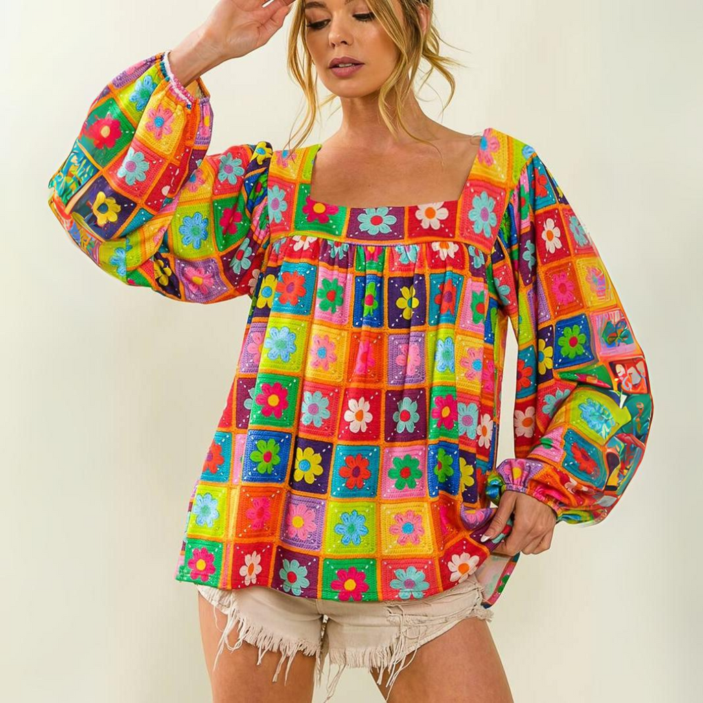 Marianne - Blusa con estampado floral de colores