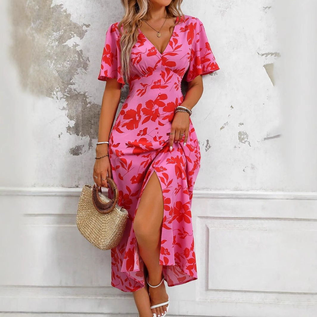 Vestido midi estampado floral abertura frontal para mujer - Amalia
