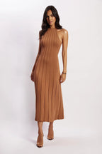 Vestido midi tejido plisado con cuello halter para mujer - Dalila