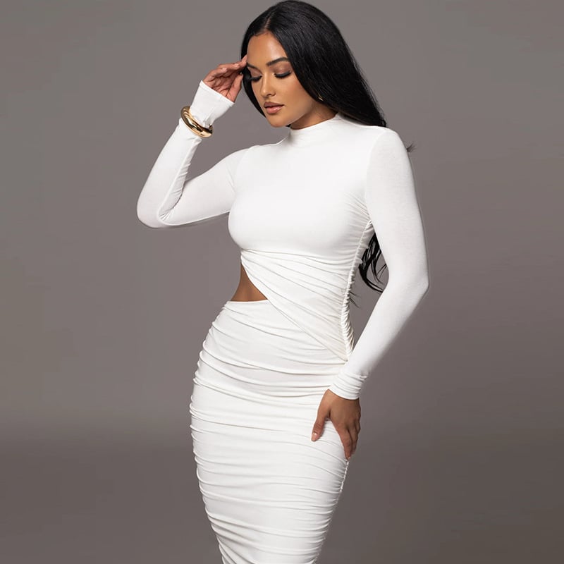 Vestido ajustado de manga larga con abertura lateral y drapeado para mujer - Arvena