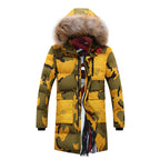 Parka acolchada hombre estampado camuflaje larga térmica capucha pelo invierno - Leonard