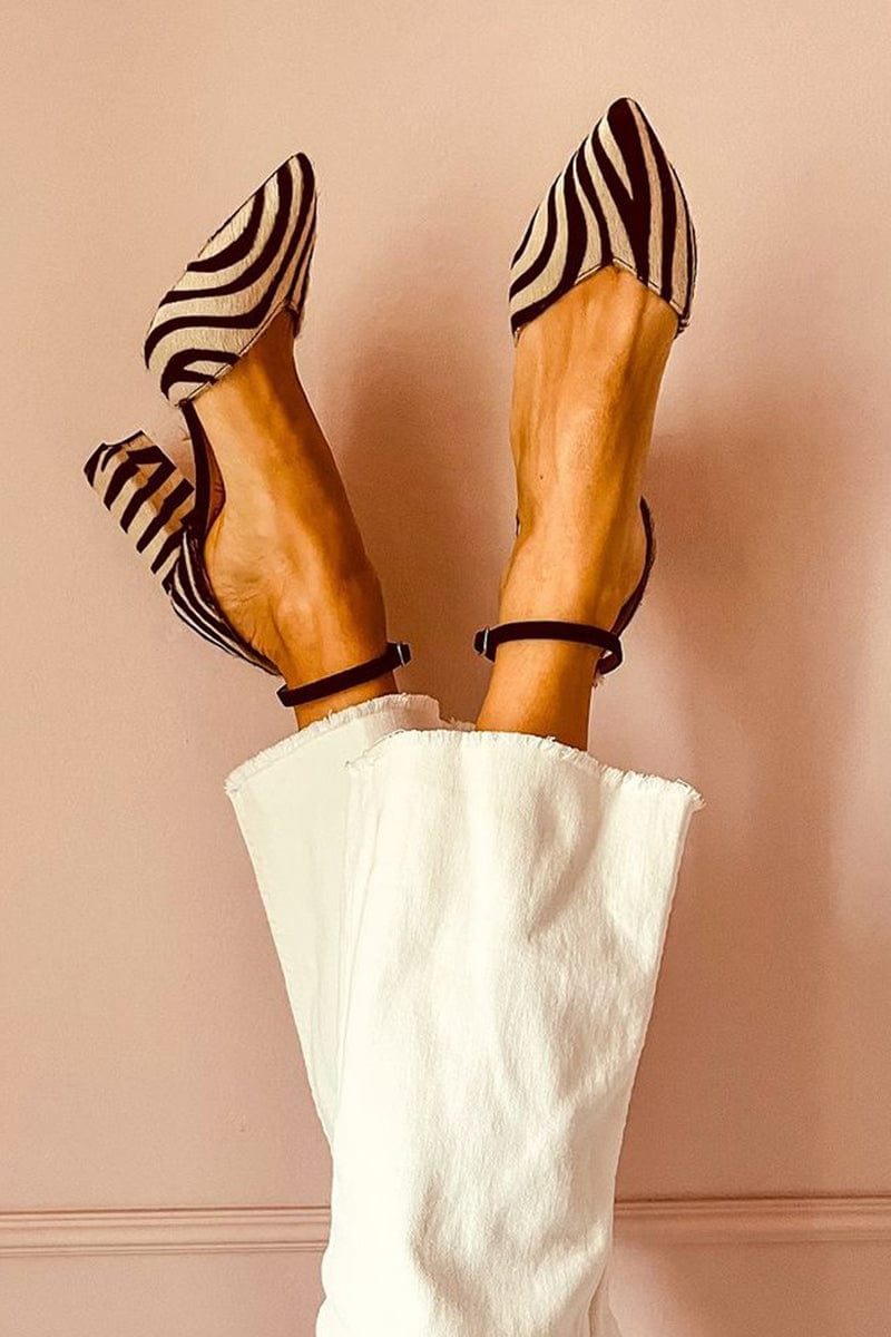 Zapatos de mujer con estampado de rayas y pulsera al tobillo - Solène