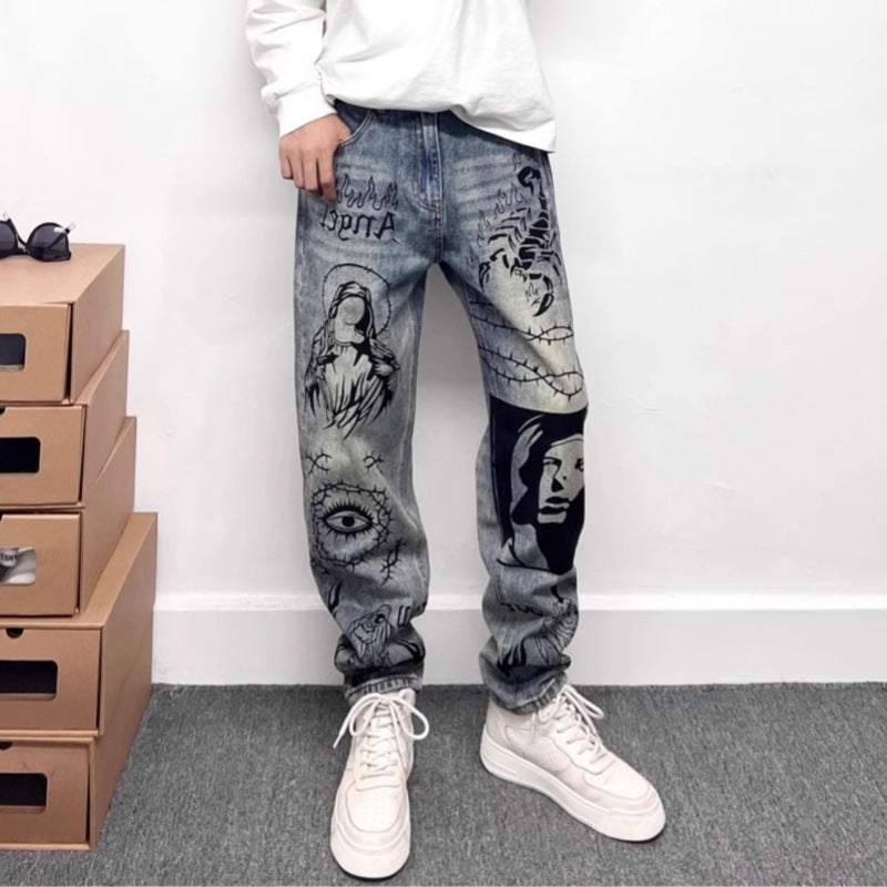 Pantalones vaqueros rectos con estampado gráfico - Halvard
