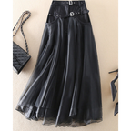 Falda midi de mujer con cintura alta y look a capas - con cinturón
