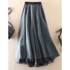 Falda midi de mujer con cintura alta y look a capas - con cinturón