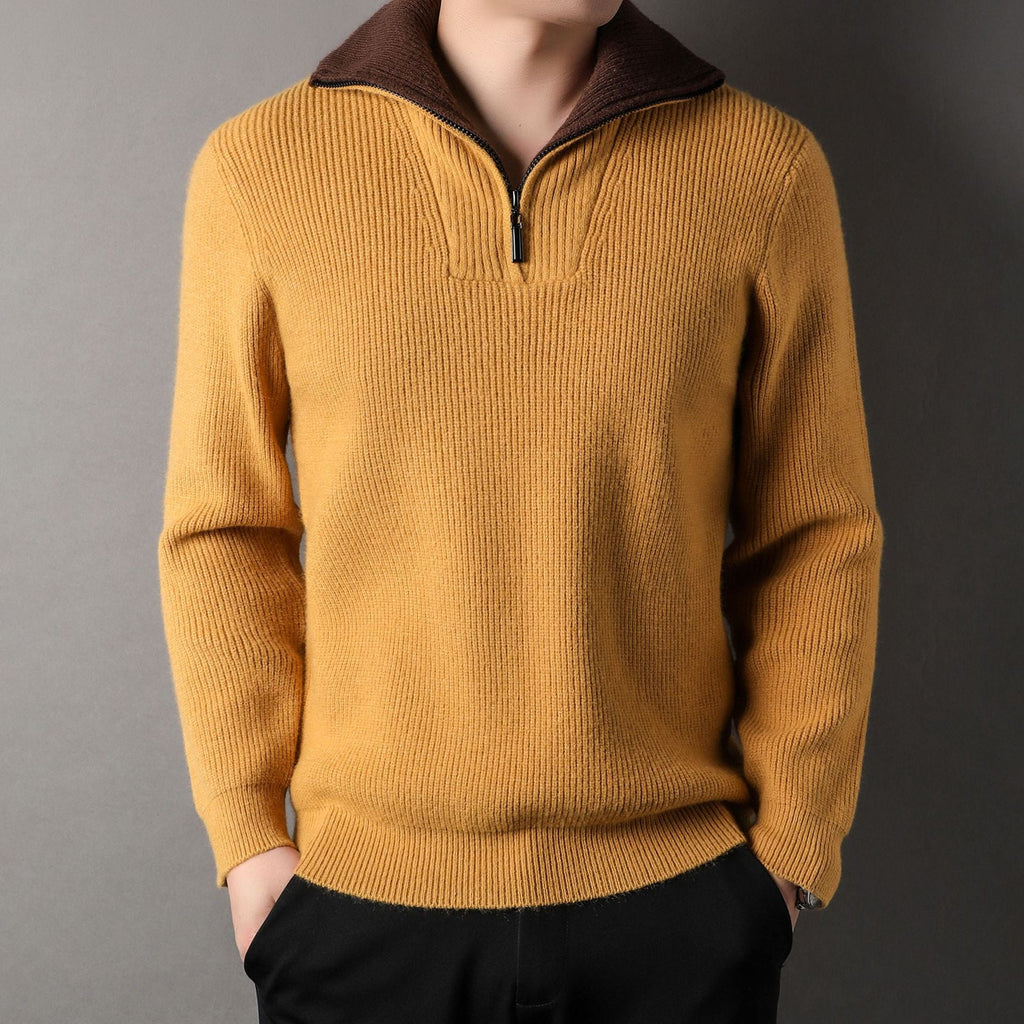Suéter para hombre punto acanalado con cuello medio cierre - Elion