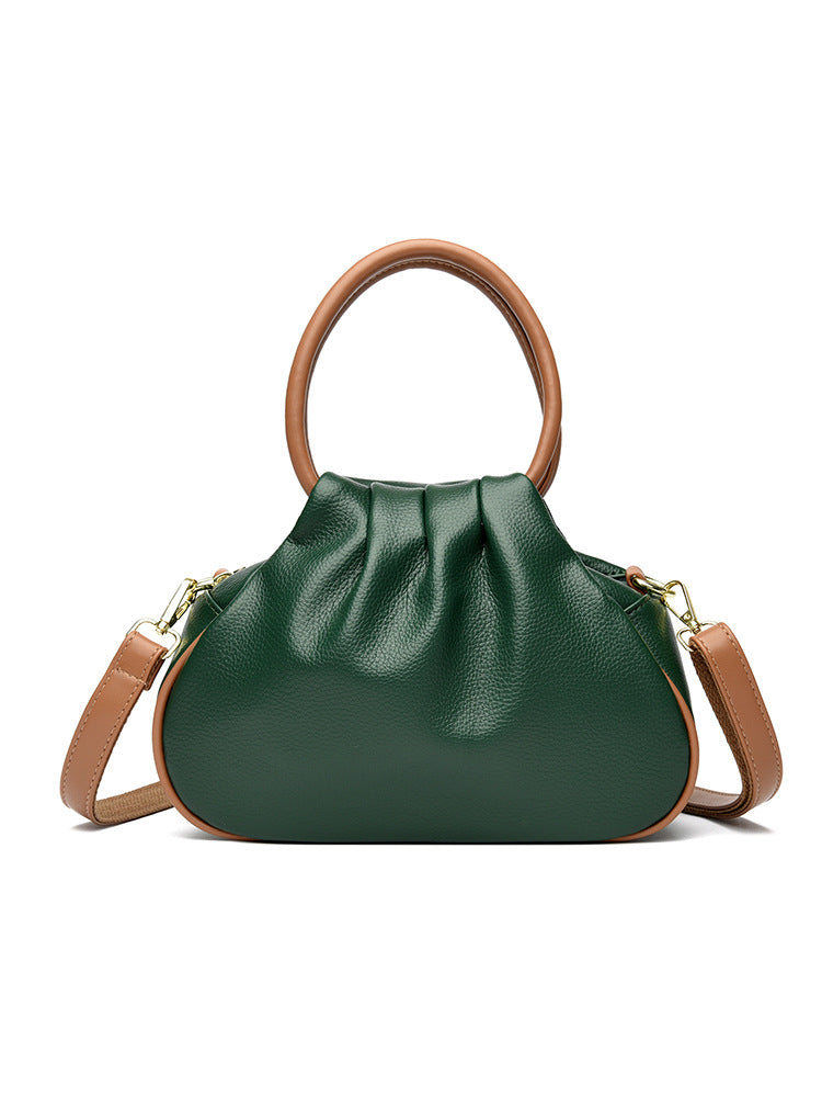 Bolso de hombro con pliegues y asas redondas rígidas para mujer