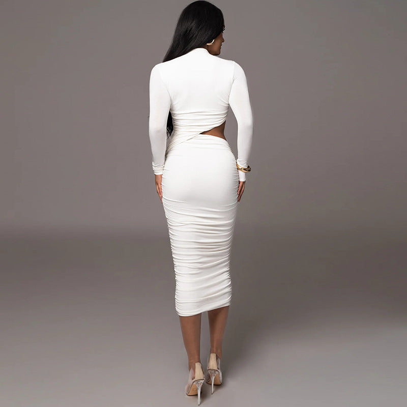 Vestido ajustado de manga larga con abertura lateral y drapeado para mujer - Arvena