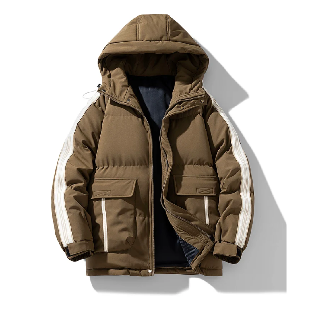 Chaqueta puffer hombre impermeable cortaviento plumón cuello alto capucha bolsillos forro polar - Milian