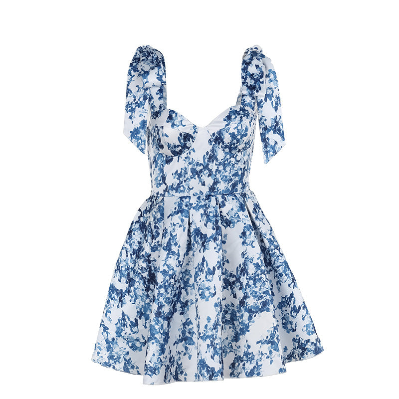Vestido corto floral con tirantes de lazo para mujer - Ottilie
