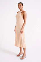 Vestido midi tejido plisado con cuello halter para mujer - Dalila