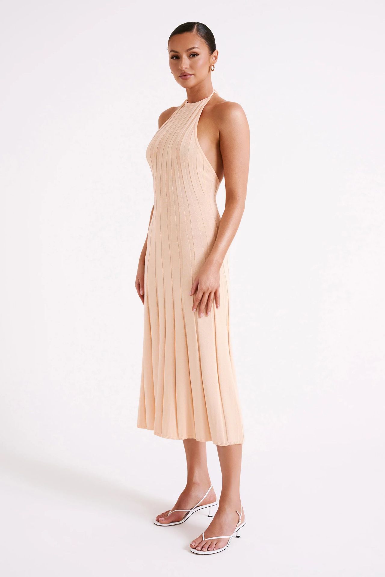 Vestido midi tejido plisado con cuello halter para mujer - Dalila