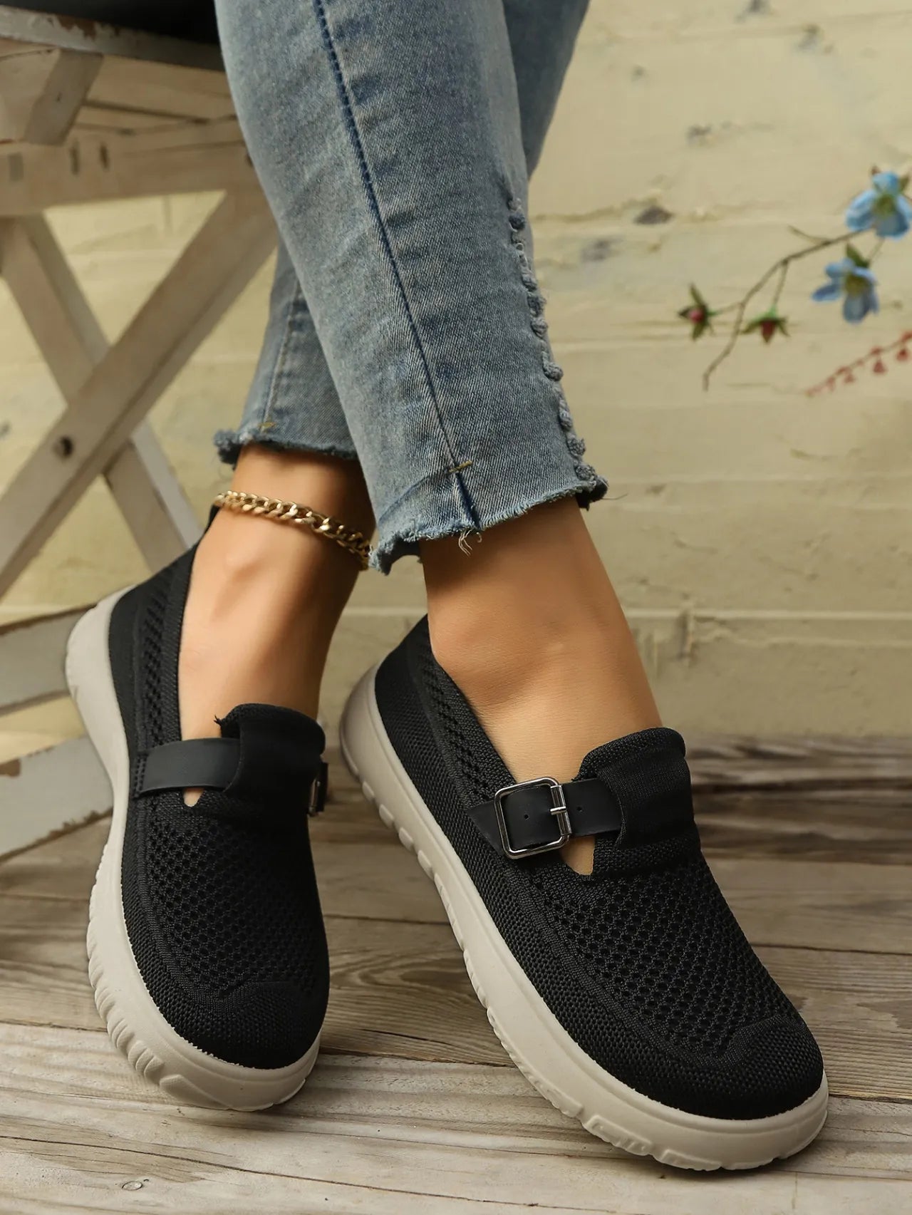 Mocasines de mujer transpirables con hebilla lateral y suela flexible - Élise
