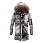 Parka acolchada hombre estampado camuflaje larga térmica capucha pelo invierno - Leonard