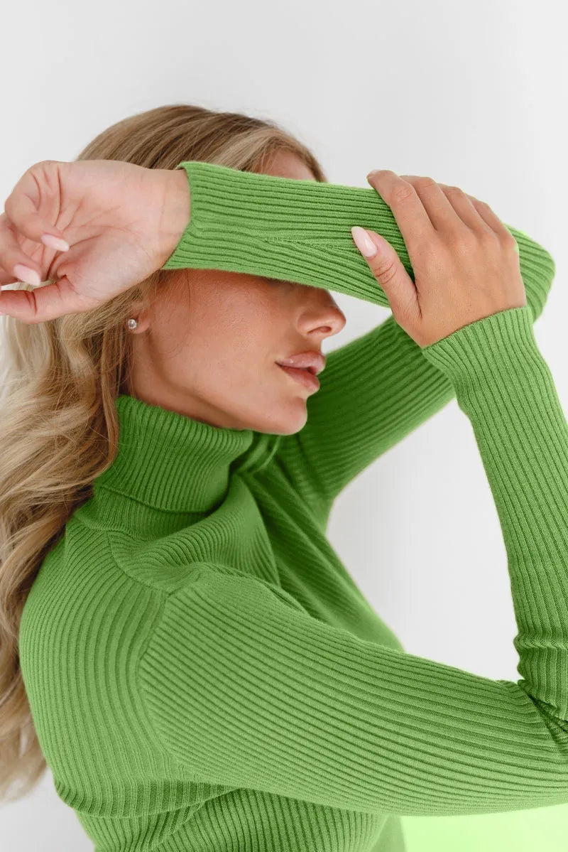 Jersey mujer cuello vuelto punto canalé ajustado - Nélida