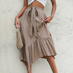 Falda midi para mujer con lazo y volante asimétrico estilo fluido - Dalia