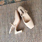 Zapatillas de mujer con punta cuadrada y tira cruzada con hebilla - Camille