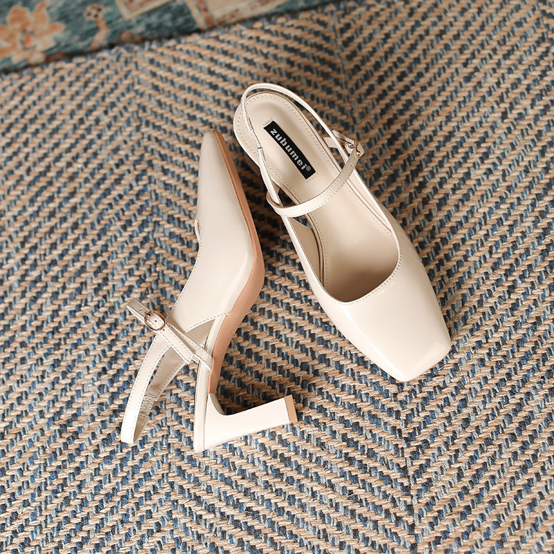 Zapatillas de mujer con punta cuadrada y tira cruzada con hebilla - Camille