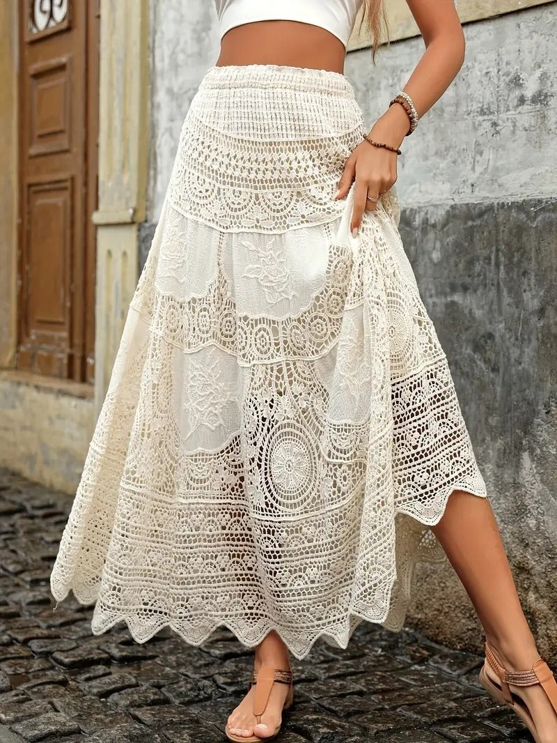 Falda larga mujer encaje artesanal estilo bohemio - Mariana