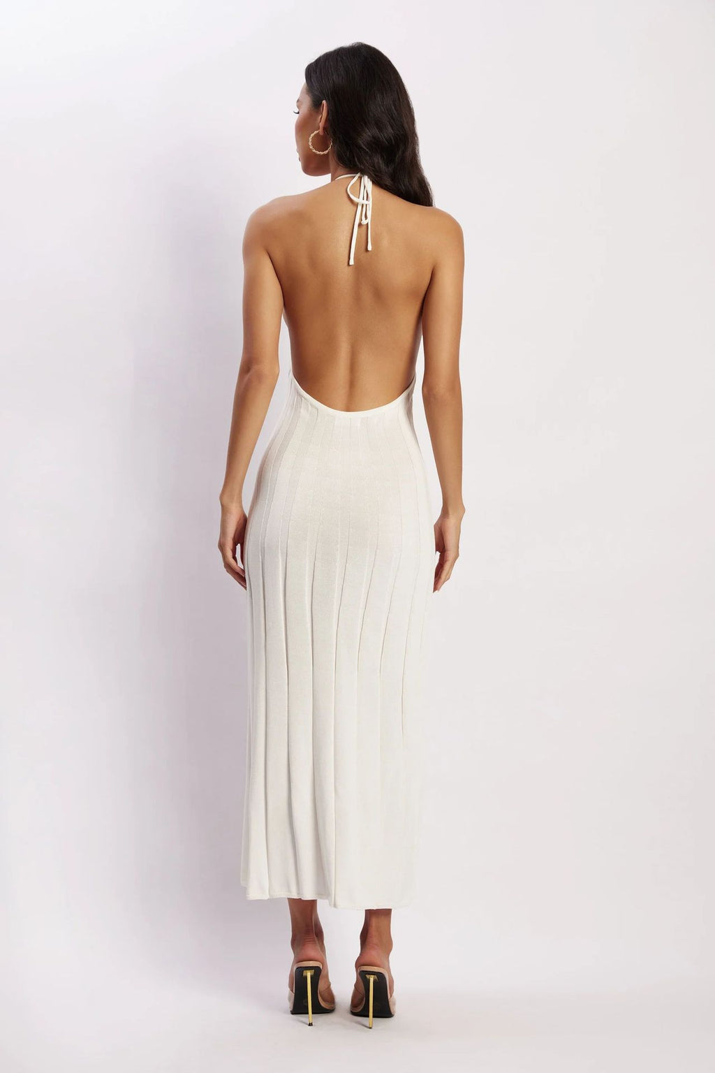 Vestido midi tejido plisado con cuello halter para mujer - Dalila