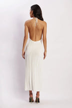 Vestido midi tejido plisado con cuello halter para mujer - Dalila