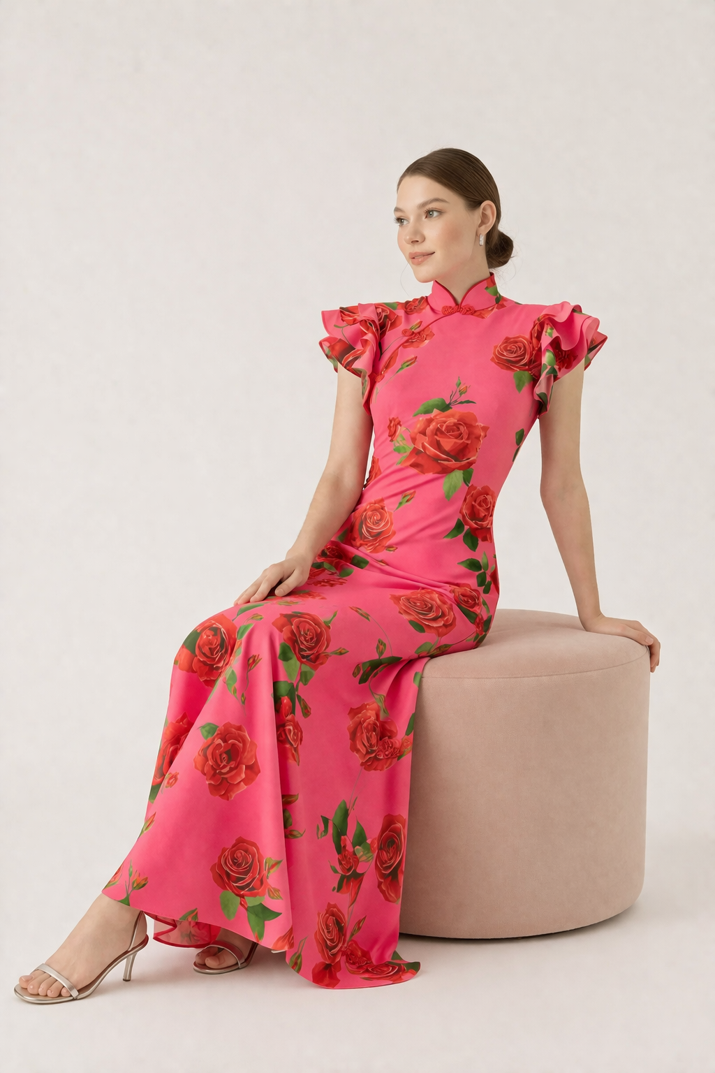 Vestido mujer largo floral cuello alto estilo elegante casual - Georgina