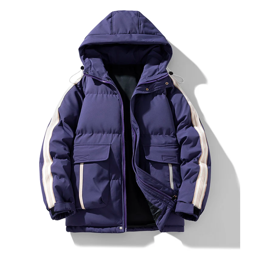 Chaqueta puffer hombre impermeable cortaviento plumón cuello alto capucha bolsillos forro polar - Milian