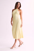 Vestido midi tejido plisado con cuello halter para mujer - Dalila