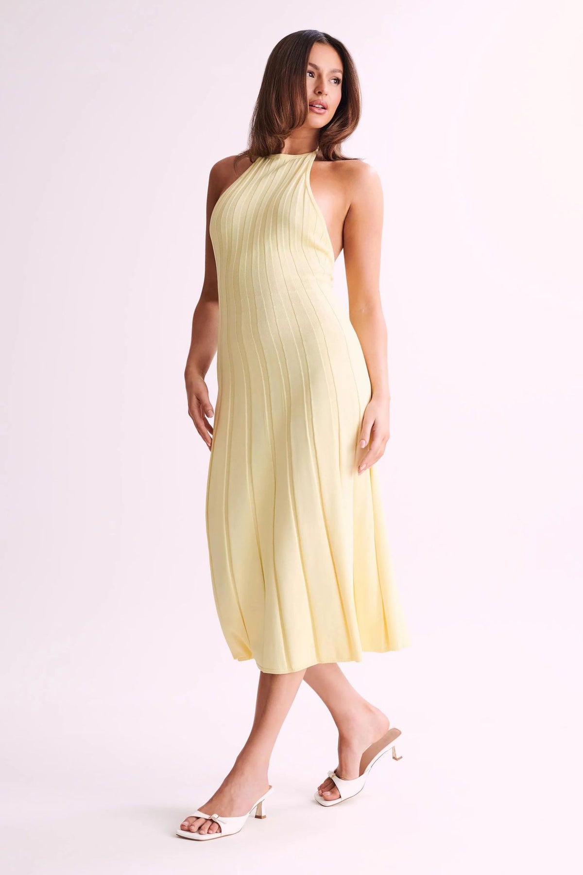 Vestido midi tejido plisado con cuello halter para mujer - Dalila