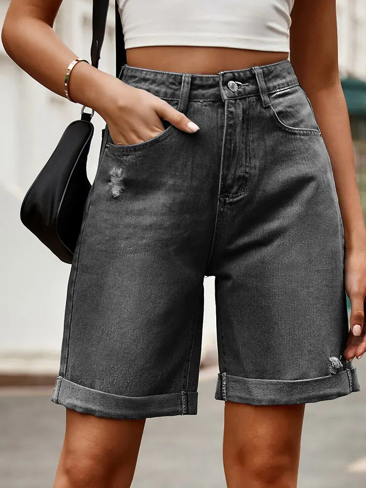Short bermuda desgastado con dobladillo para mujer - Charlotte