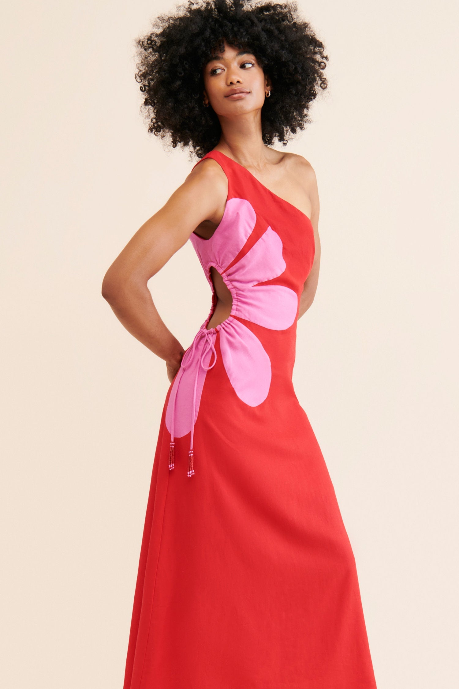 Vestido largo de un hombro con estampado floral para mujer - Serena