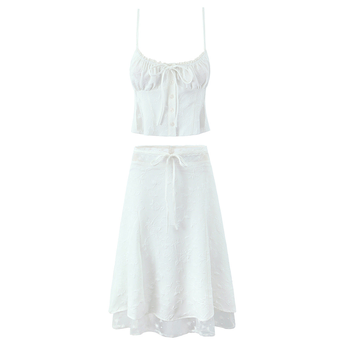 Conjunto de mujer con top de tirantes y falda midi con encaje - Lurea