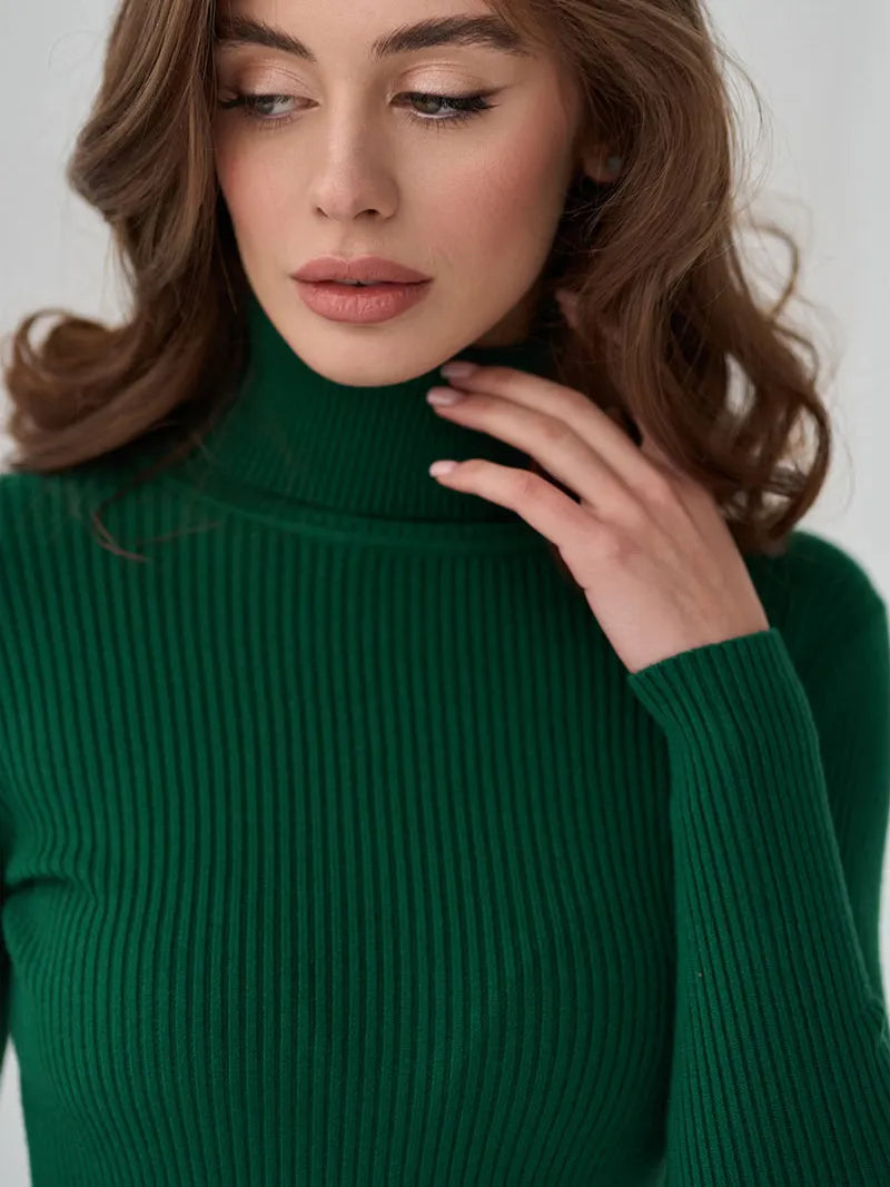 Jersey mujer cuello vuelto punto canalé ajustado - Nélida