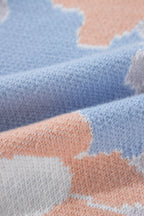 Blanche - Suéter de punto floral azul con cuello redondo y hombros caídos