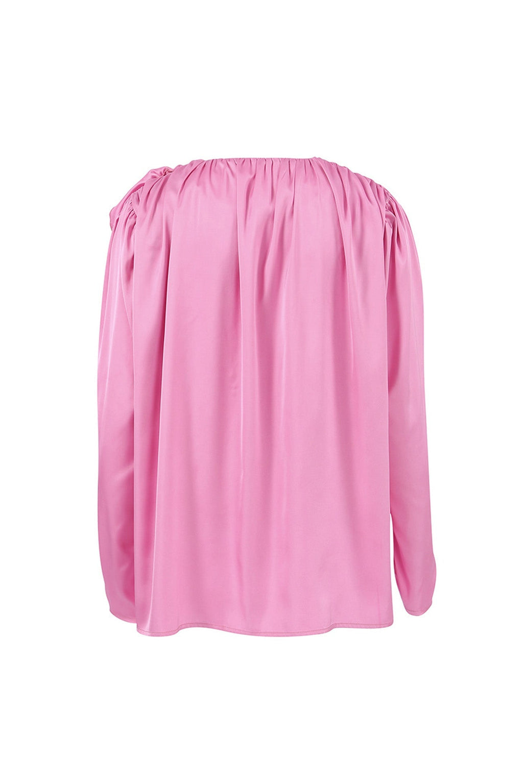 Victoria - Blusa rosa de encaje floral fruncido con cuello en V