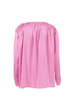 Victoria - Blusa rosa de encaje floral fruncido con cuello en V