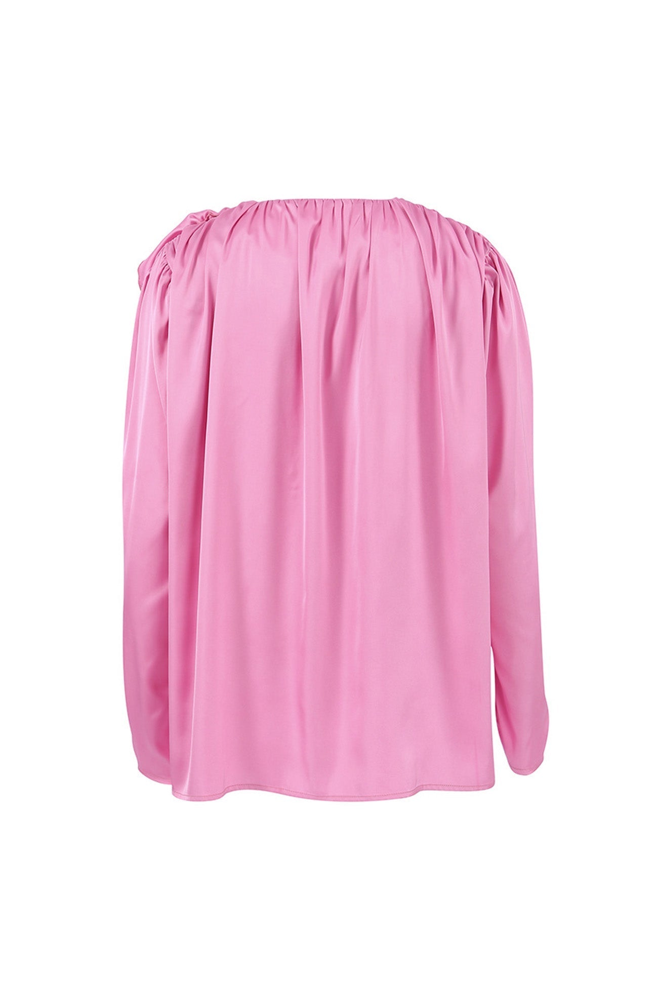 Victoria - Blusa rosa de encaje floral fruncido con cuello en V