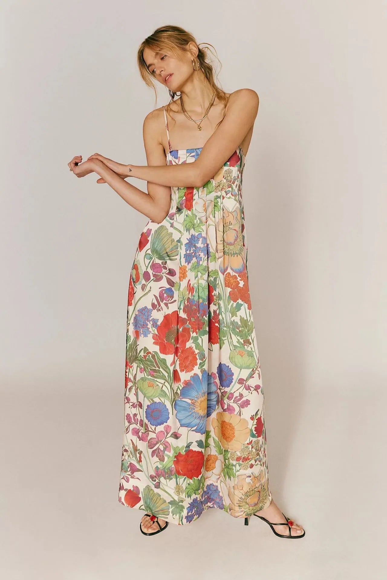 Vestido largo mujer estampado floral cintura alta corte A - Althea